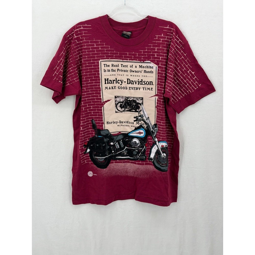 Vintage Harley Davidson T Shirt Men Large Red Brick Graphic Motorcycle Milwaukee